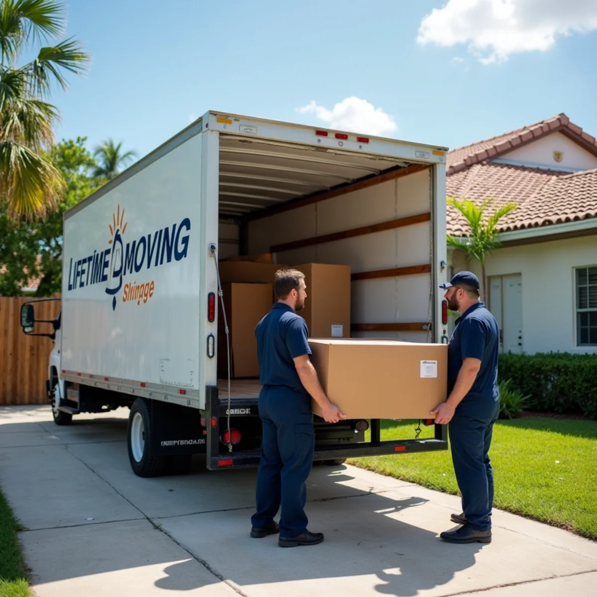 Lifetime Moving crew loading a moving truck in Hallandale Beach Florida