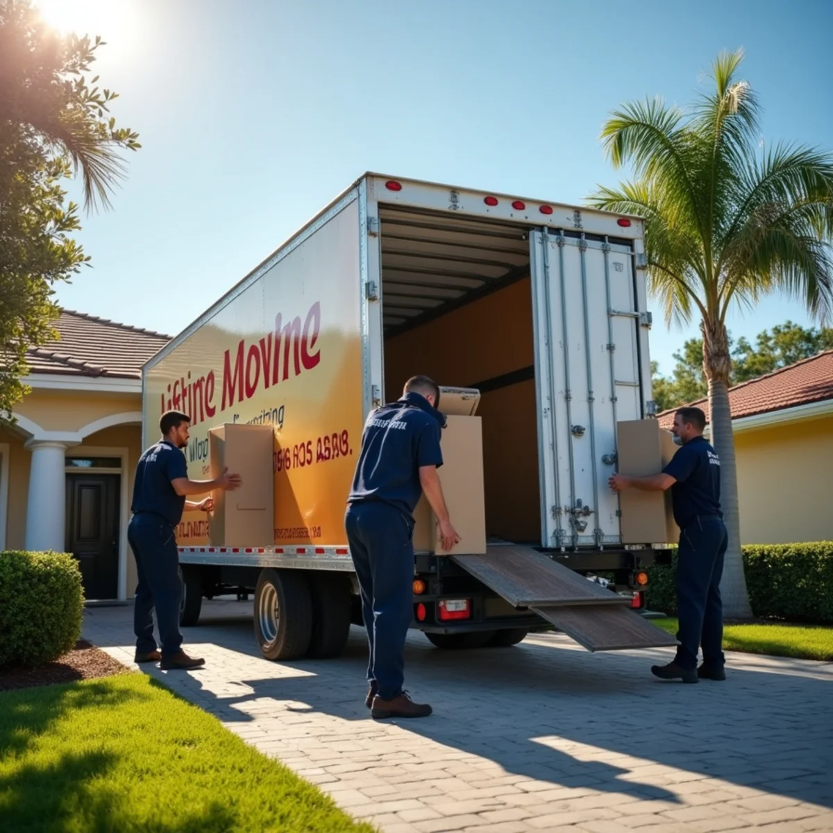 Lifetime Moving crew loading a moving truck in Pompano Beach Florida