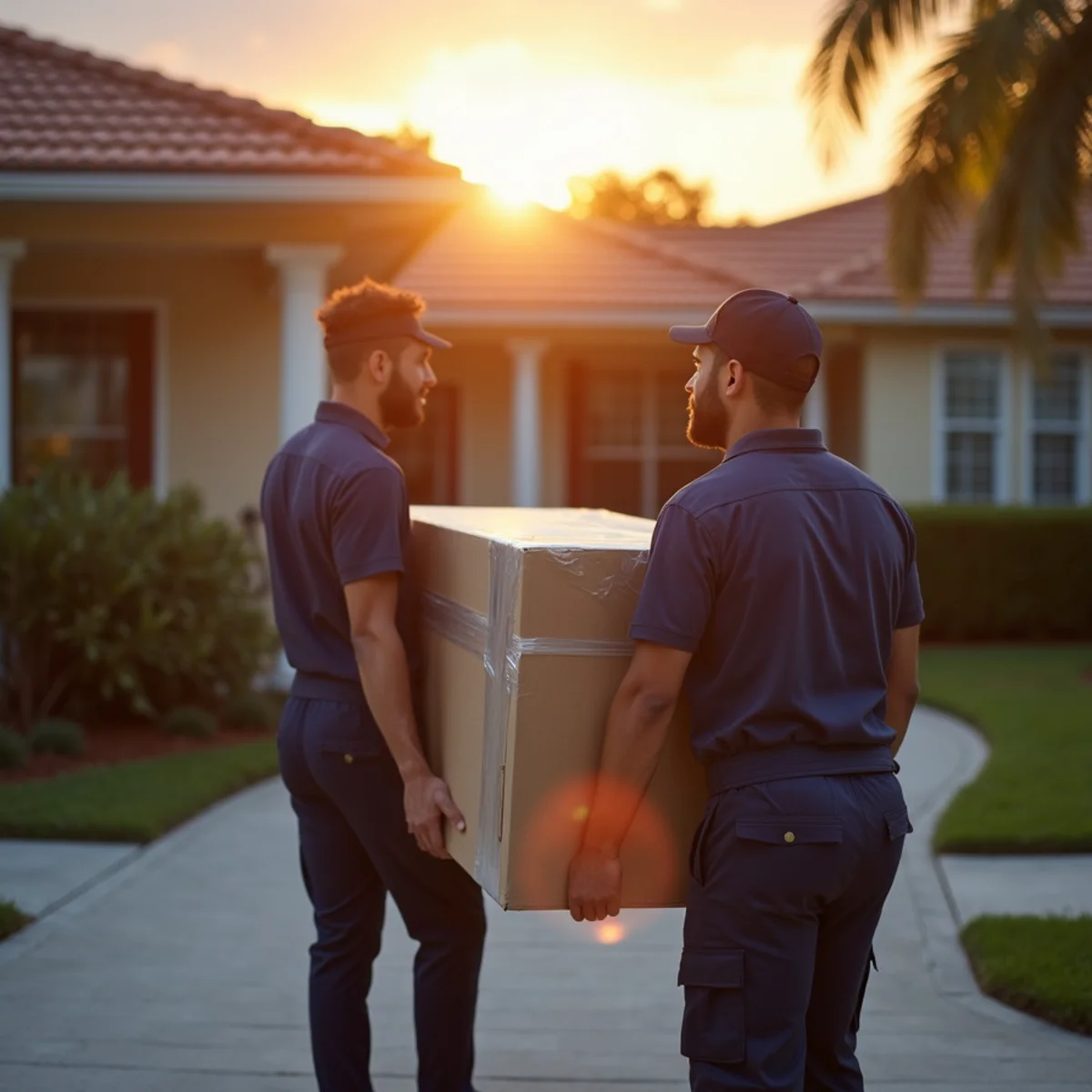 Lifetime Moving crew completing an evening move under warm residential lighting in Miramar FL